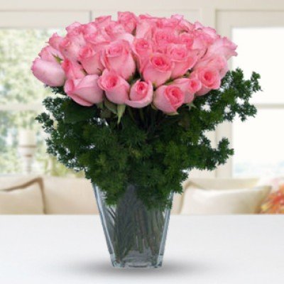 Bunch of 36 Pink Roses with greens in nice wrapping Lady Love