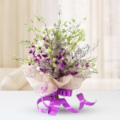 Bunch of 10 Purple Orchids in nice wrapping Ocean Love