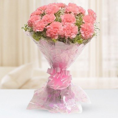 Bunch of 18 Pink carnations with nice wrapping Hearty Affair