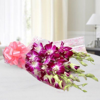 Bunch of 5 Purple Orchids with fillers in nice wrapping Chocolaty Love