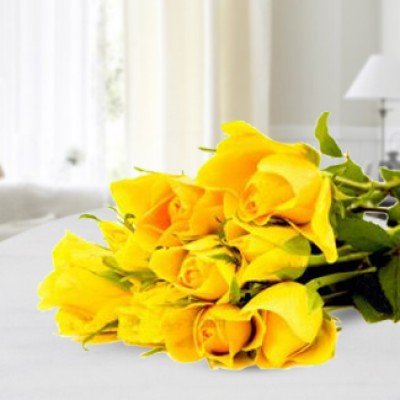 Bunch of 10 Yellow Roses with fillers in nice wrapping Brighten Your Day