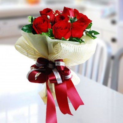 Bunch of 12 Red Roses with Gypsophelia & Net Packing Simple Beauty