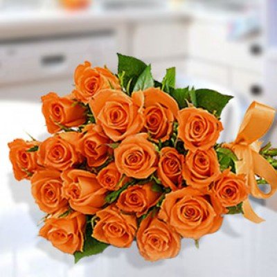Bunch of 20 Stems of Orange Roses with fillers in nice wrapping SunKiss Roses