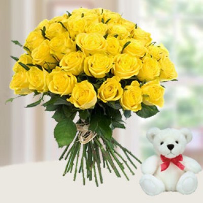 Bunch of 20 Yellow Roses in nice wrapping with with 12 Inches Teddy Bear True Representation