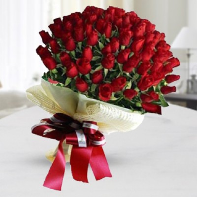 Bunch of 40 Red Roses with greens . Blossom Love