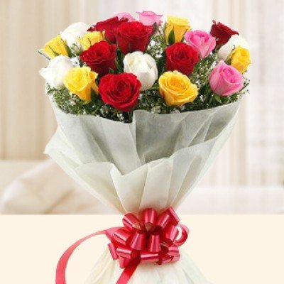 Bunch of 12 mixed roses and fillers with nice paper packing Roses Shower