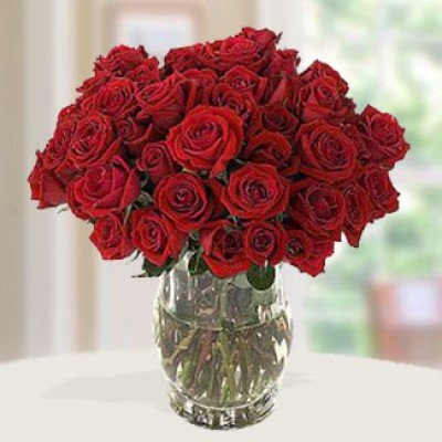 Bunch of 30 Red Roses white fillers and greens. Medley Love