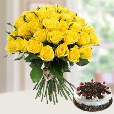 Bunch of 20 Yellow Roses with 1/2 Kg Black Forest Cake Special Person Combo