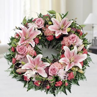 Wreath Arrangement of Pink Flowers Pink Sympathy wreath