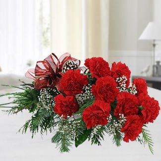 Bunch of 10 Red Carnation with fillers in nice wrapping Carnation Bouquet