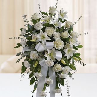 Stand funeral arrangement of White flowers Eternal Affection