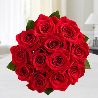 Bunch of 12 Red Roses with fillers in nice wrapping Classic Red