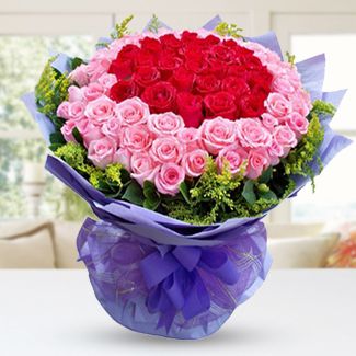 Bunch of 50 Pink and 30 Red Roses with fillers in nice double wrapping Abundant Gesture